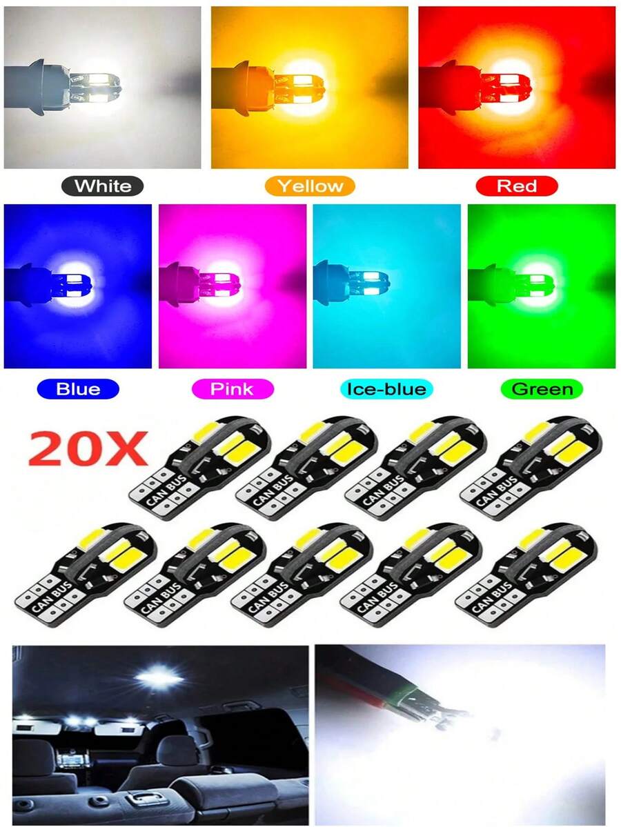 10pcs T10 5730 8SMD LED Car Interior Lights, 12V White CANBUS Error-Free Automotive Wedge Bulbs, Super Bright Car Interior Roof/Map/License Plate Lights, Universal Fit For Sedan/Truck/SUV/MPV, Long Lifespan Automotive LED Bulbs, Plug And Play Car Interior Lighting Accessories - Multicolor - View 1