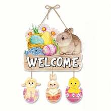 1pc Happy Easter Hanging Sign, Elegant Easter Egg Hanging Plaque, Easter Wall Decor, Suitable For Front Door And Easter Party Decoration - Multicolor - View 5