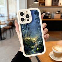 Cubierta de teléfono con borde negro diseño bosque mágico con luciérnagas iluminadas para uso diario en cafeterías y espacios interiores,Aplicable a los teléfonos de la serie Apple y Galaxy - Blanco - Ver 7