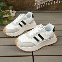 2025新款时尚厚底女鞋，百搭厚底休闲白鞋 - 白色 - 查看 7