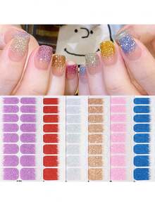 自粘渐变法式洋葱粉闪粉美甲贴纸，防水美甲贴花 - 彩色 - 查看 4