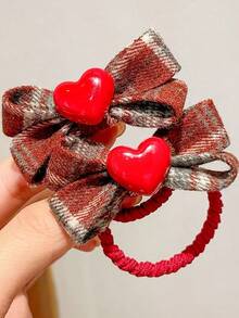 2 buc elastice de păr în carouri, cu inimă și stea, pentru copii, accesorii de păr versatile la modă pentru fete, coafuri zilnice cu coadă de cal,