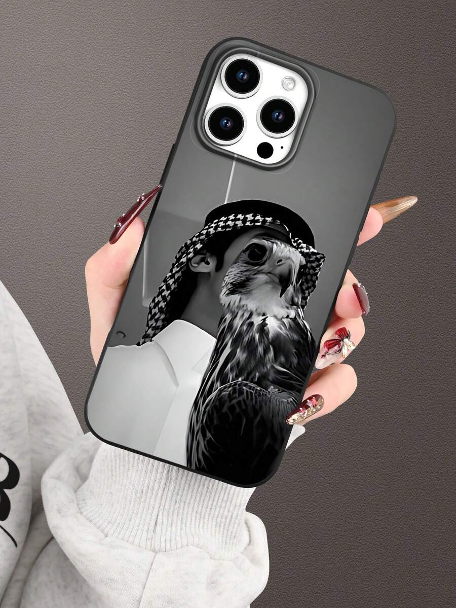Stylish Falcon Portrait Themed 2D Graphic Retro Pattern, Vibe, Suitable As Birthday, Halloween, Christmas, New Year Gift For Coworkers, Friends, Family, Couples. Black Hollow Lens Frosted Soft Protective Case Compatible With IPhone 17/16/15/14/13/12/11/Pro/ProMax/X/XR/XS/XSMAX/7/8/PLUS - Black - View 1