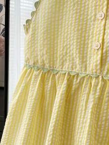 Girls Cute Stylish Bubble Striped Princess Dress, Summer - Yellow - View 5