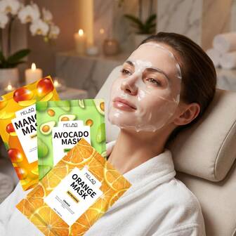  3 piezas Mascarilla Facial de Fruta MELAO - Mascarilla Iluminadora y Hidratante, Infundida con Extractos Naturales de Frutas, Ilumina el Cutis, Reduce las Manchas, Minimiza los Poros, Apta para Todos los Tipos de Piel