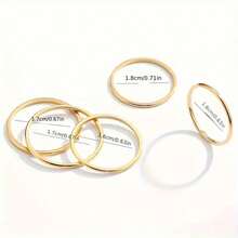 Juego de 5 anillos de banda delgada y delicada - Joyería apilable minimalista y única de lujo para mujeres - Dorado - Ver 6