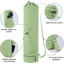 Bolsa para Esterilla de Yoga con Cordón,Correa Ajustable Impermeable Bolsa para Tapete de Yoga, con Compartimento Húmedo Impermeable y 2 Bolsillos Multifuncionales,36924914 - Gris Claro - Ver 5