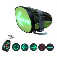 1 pieza Bolsa de cola de bicicleta LED con control remoto inalámbrico, adecuada para ciclismo - Verde - Ver 2