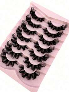 7 Pairs Russian Style Thick Classic Cat Eye Faux Mink Eyelashes, Natural DD Curly Fluffy Fake Lashes, Criss-Cross Long Thick Faux Mink Eyelashes, Create Natural Makeup Look - Black - View 4