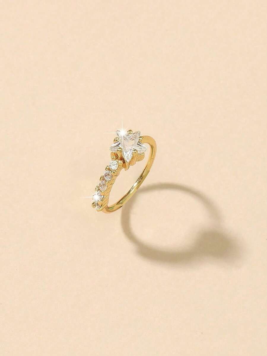 1 pieza Anillo de nariz de mujer con estrella de circonita, apto para uso diario - Amarillo Oro - Ver 1