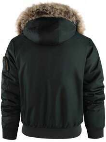 Abrigo de invierno de los hombres con cuello de piel Chaqueta acolchada cálida Ropa exterior de moda casual Abrigo de algodón espesado para ropa callejera en frío - Verde Oscuro - Ver 2