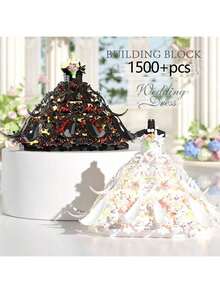 1500+片婚纱积木套装，迷你拼装玩具，浪漫黑白婚纱设计，ABS材质，创意3D立体模型，适合装饰，收藏品，圣诞节、妇女节、万圣节、情人节的绝佳礼物