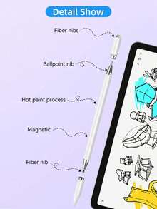 1支三合一橡胶圆盘电容笔，双用途圆珠笔，兼容iOS和安卓智能手机/平板电脑及其他主流触摸屏设备，适合学生/专业人士书写和绘画的数码配件 - 白色 - 查看 8