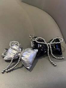 1pc Beaded Feather Bow Accessory Silver Beads Bowknot Keychain Bag Charm Suitable For Daily Life Gatherings Holidays Gifts Keychain Accessories - Multicolor - View 1