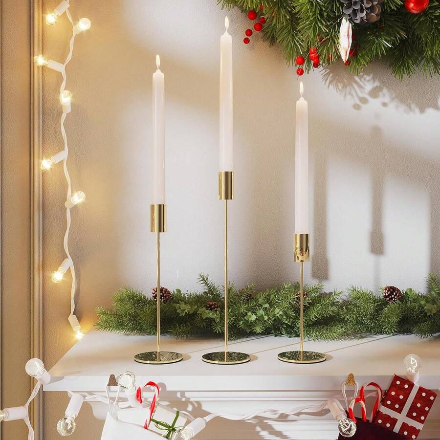 1 Pair Simple Gold & Black Candle Holders, Modern Decorative Candle Holders, Suitable For Weddings, Holidays, Fireplace Mantels, Home Parties | Elegant Tableware, Metal Material, Decorative Candle Holders For Holiday Scenes - Gold - View 1