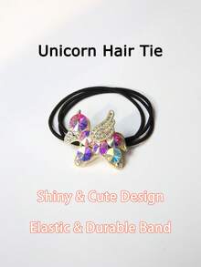 Elastic de păr cu strasuri și unicorn cu desene animate, dulce și drăguț, luxos și elegant, accesoriu de păr versatil, potrivit pentru purtare zilnică, cadou de Ziua Îndrăgostiților, suporturi pentru coadă de cal, elastice de păr, benzi de cauciuc pentru păr, frânghie de păr, cravată elastică pentru păr - Multicolor A - Vizualizare 9