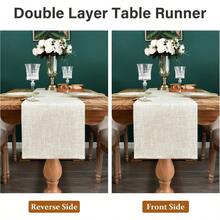 Camino de mesa rústico de lino sintético rústico de doble capa reversible para uso diario cocina comedor banquete día festivo 13 x 36 pulgadas - Beige Neutro - Ver 5