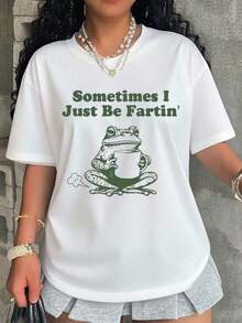 Sometimes I Just Be Fartin Frog Shirt Funny Humorous Tee For Women Men Casual Loose Fit Graphic T-Shirt With Frog Holding Cup And Fart Design Perfect For Everyday Wear And Gifts - 白色 - 查看 1