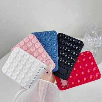 1 pieza Herramienta mágica de fijación con ventosa de silicona adhesiva, fuerte adhesión posterior para fundas de teléfono, almohadilla antideslizante para pared, soporte plegable, accesorio creativo universal, soporte horizontal y vertical para escritorio, cocina y baño, transmisión en vivo de selfies