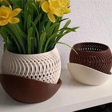 1 pièce Jardinière Mirage, Pot de plante moderne et minimaliste, Plateau à fleurs, Design de ventilation d'air, Design tressé, Jardinière de décoration d'intérieur de la marque Helio avec plateau, Balcon moderne et minimaliste, Très attrayant, artistique et élégant - Multicolore - Voir 7