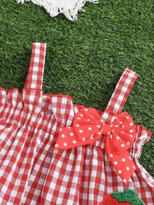 Summer Baby Girls Butterfly & Strawberry Decor Camisole Top And Shorts Set - Red - View 3