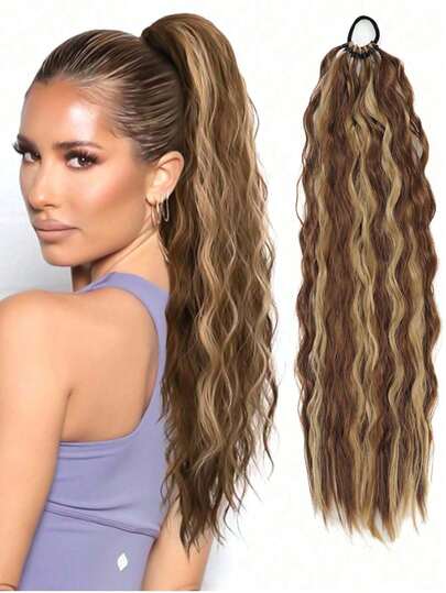 24英寸玉米须马尾辫黑色橡皮筋缠绕马尾辫假发