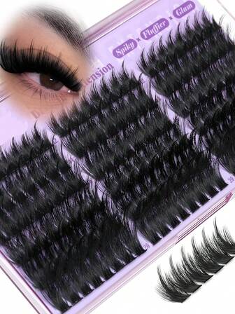 144 racimos de pestañas con púas, mechones de pestañas gruesas con puntas afiladas, extensiones de pestañas en racimos wispy, pestañas individuales en forma de D de 12-20 mm, racimos de pestañas esponjosas de 200D, look de pestañas DIY, pestañas individuales