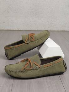 Men's Casual Loafers, Fashionable Slip-On Slouchy Shoes, Korean British Style Casual Business Moccasins, Breathable Lightweight Soft Sole Driving Shoes - Army Green - View 2