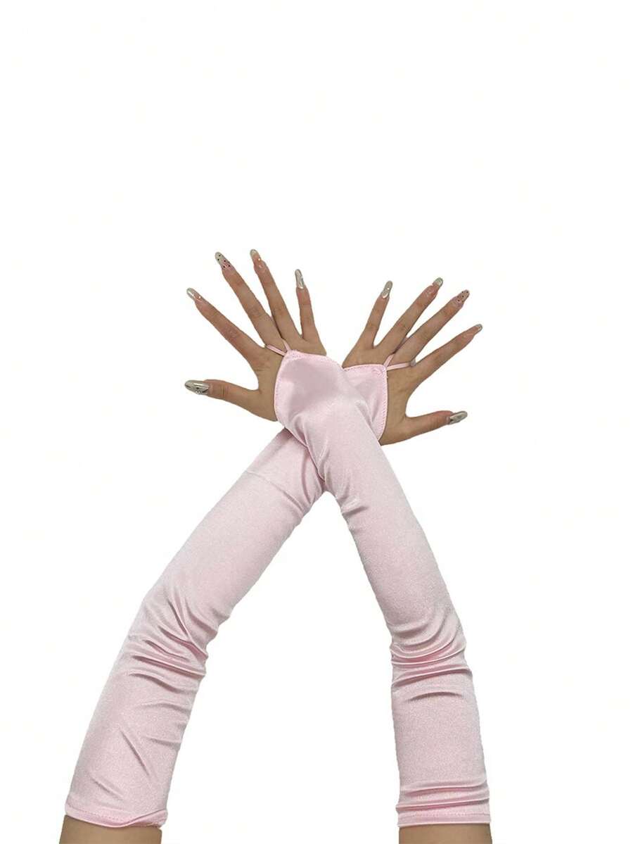1 đôi ống tay dài không ngón màu hồng co giãn dành cho nữ, thời trang và phong cách, phù hợp cho mọi mùa, phụ kiện ngày Valentine.