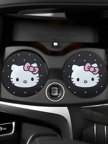 Sanrio 2pcs Hello Kitty Heart-Shaped Car Cup Holder Coasters, Creative Car Interior Accessories - Multicolor - View 3