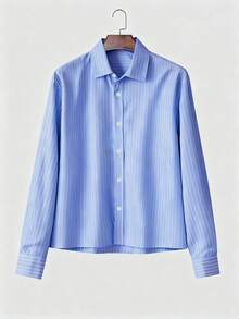 Men's Single-Breasted Casual/Commute Striped Short Sleeve Shirt - Blue - View 6