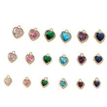 1个/9个心形吊坠，镶有水钻，可用于DIY手链、耳环、珠宝配饰