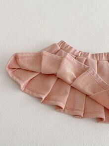 2件套女婴休闲运动时尚可爱小熊蝴蝶结装饰长袖卫衣+百褶裙套装，春秋季 - 粉色 - 查看 12