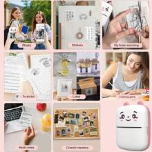 迷你便携式无墨热敏贴纸打印机 - 即时打印套装,口袋即时打印,兼容智能手机,便携式热敏打印机,适用于笔记、日记、学习图表、照片打印,圣诞节、生日和新年礼物 - A8C - 查看 10