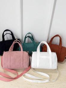 1pc Young Girl Corduroy Small Zipper Closure Casual Crossbody Handbag, Suitable For Daily Use - Corduroy Bag - View 2