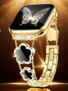Nuevo brazalete de acero inoxidable con cinco hojas compatible con AWatch S9/SE/ 6-8-38mm-42mm, brazalete de moda (Oro/Negro) - Regalo del Cyber Monday, , Navidad, Decoración Navideña, Regalo de Año Nuevo, Regalo del Día de San Valentín - Multicolor - Ver 6
