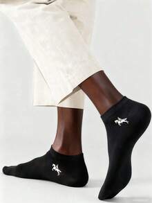 5/10双装男女通用纯色柔软舒适短袜，马匹图案，休闲运动风，适合日常穿着或户外活动，四季皆宜。 - 彩色 - 查看 3