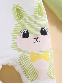 1件可爱卡通动物印花长袖婴儿连体衣，适合春、夏、秋季穿着的婴儿连脚套。 - 綠色 - 查看 4