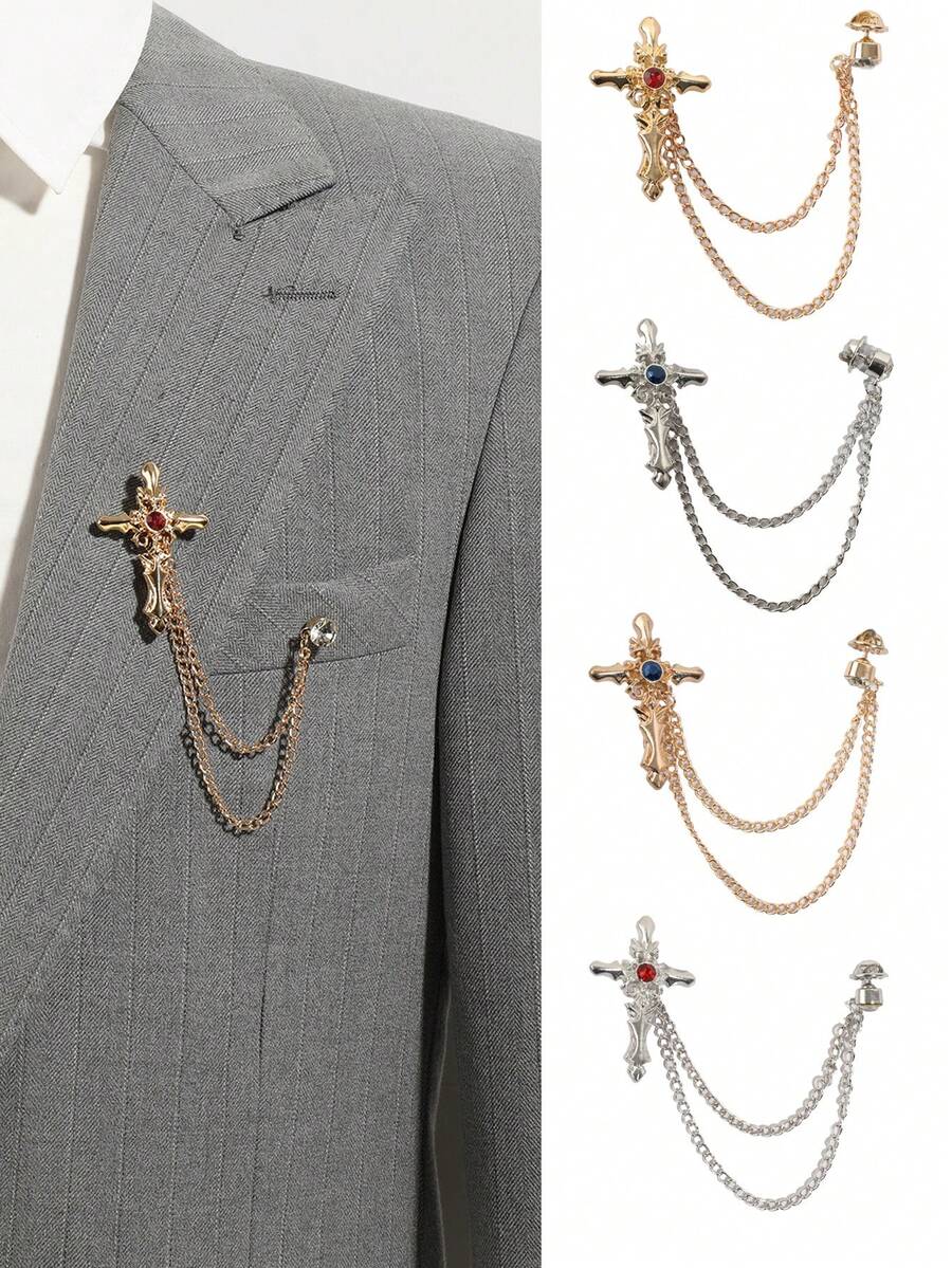 1件男士时尚仿宝石十字架链胸针，适合休闲、商务、派对等各种场合 - 彩色 - 查看 1