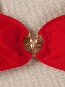 新款休闲优雅性感红色沙滩度假派对约会比基尼套装，春夏款 - 紅色 - 查看 3