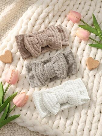3pcs/Set Double Layer Waffle Textured Glitter Headbands - Super Soft Seamless Non-Irritating For Babies - Neutral Boho Style For Newborn 100 Days Photos - Suitable For Autumn/Winter, Back To School, Daycare, Valentine's Day Gifts