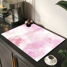 1pc Pink Marble Pattern Printed Absorbent Mat/Drying Mat For Coffee Maker, Dishes - Absorbent Polyester Desktop Protective Mat With Rubber Anti-Slip Pad, For Kitchen Counter Decor, Home Bar And Dining Table - Multicolor - View 7