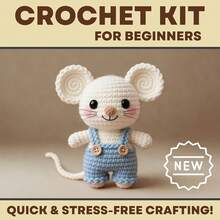 Kit de ganchillo de ratón trabajador pequeño – Juego de ganchillo DIY para aliviar el estrés - C-Traje multicolor - Ver 2