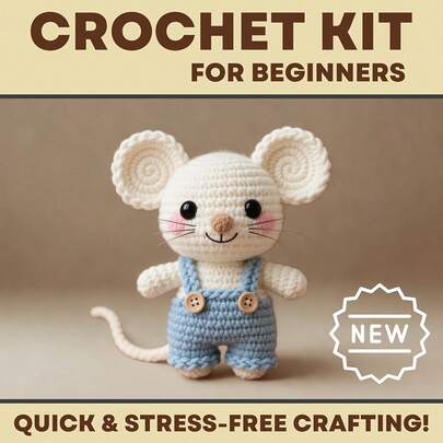 Crochet Kit: Mouse Outfit Crochet Starter Kit Suitable For Adult Beginners | Leisure Art Craft Gift Set | Step-By-Step Video Guide | Includes Pattern, Soft Yarn, Crochet Hook And Accessories | Realistic Animal Crochet Kit | Create Your Own Masterpiece