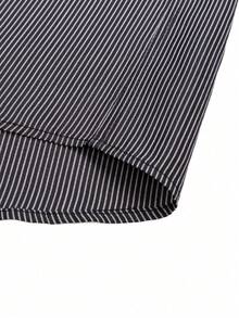 Men's Striped Shirt With Double Collar, 35% Cotton And 65% Polyester - Black and White - View 4