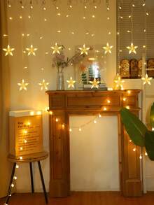 1 Stück 3,5m 108 LED Sternenlichterkette, batteriebetrieben, Funkellichter, Innenfensterbank Deko Sternenfee-Lichterkette, Schlafzimmer Wanddeko Sternenlicht, Weihnachts-Heimdekoration Sternenlicht, Mädchenzimmer Deko Licht, Winterdekoration, Geburtstagsdekor, Hochzeitsparty Zubehör, Außengarten, Feiertags-Deko Sternenlichterkette - Gelb - Übersicht 2