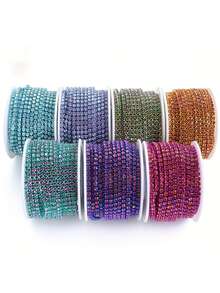 177.17/359.84 Inch Length, 2/3mm Width Sewing Glass Rhinestone Chain For Clothing Accessories, Bag And Shoe Home Decoration DIY - Multicolor - View 3
