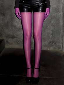 女士亮紫色连裤袜，高光泽透明紧身裤，适合派对和约会之夜，彩色弹力长袜，浪漫塑形打底裤 - 紫色 - 查看 12