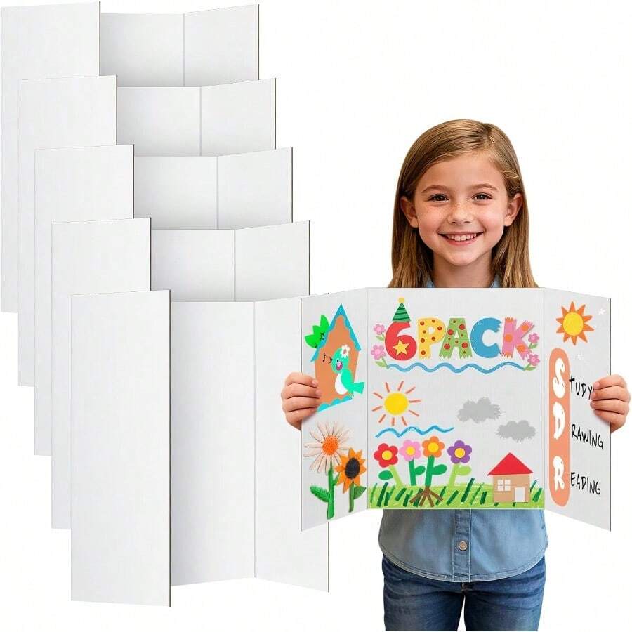 Tablero pequeño para póster triplegado de 21 x 14 pulgadas tablero de presentación blanco grueso de calidad premium para proyecto escolar de feria de ciencias tablero de exhibición para suministros - Blanco - Ver 1