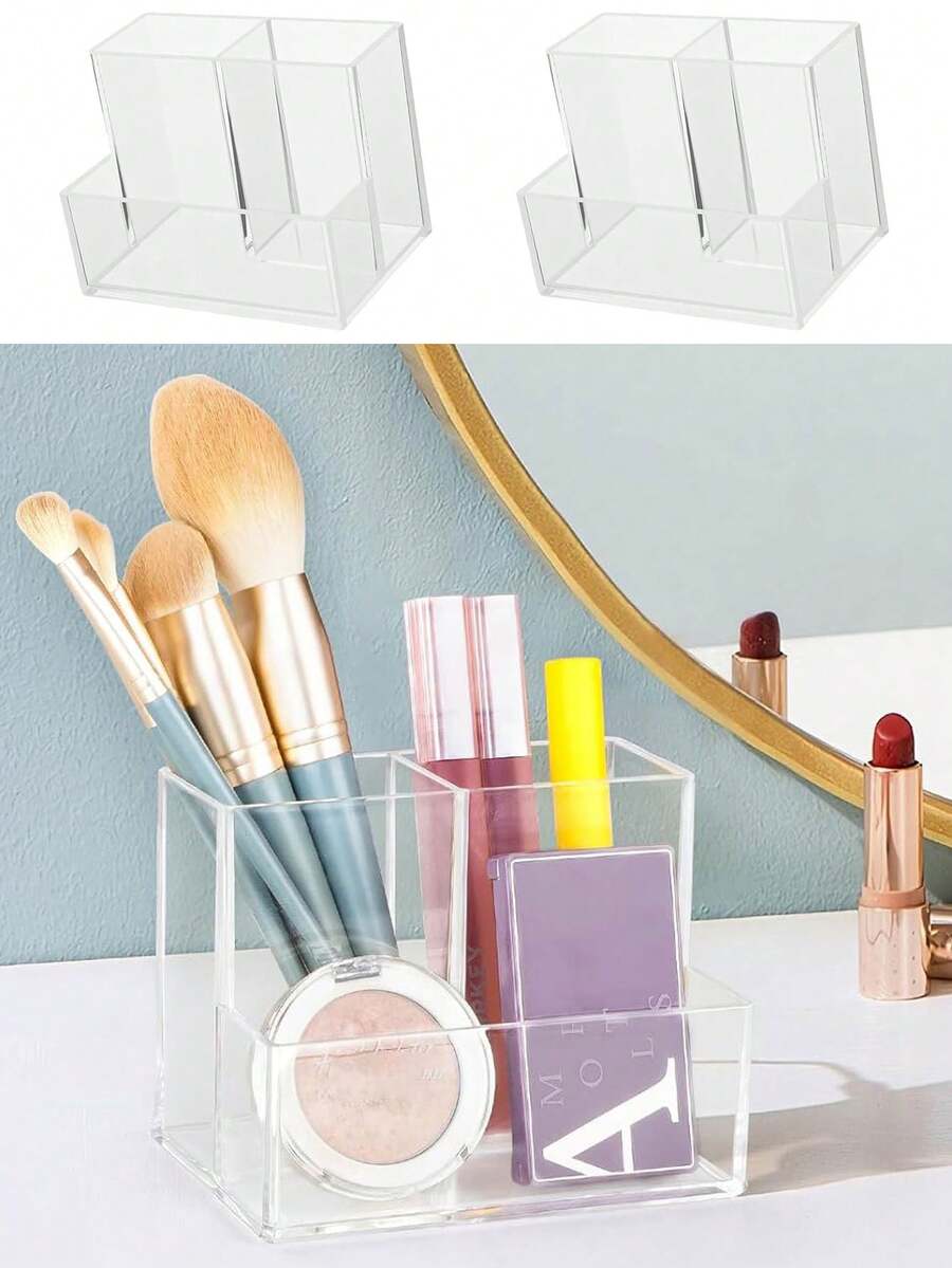 1pc Multi-Layer Transparent Makeup Organizer Box, Makeup Brush & Lipstick Holder, Multifunctional Desktop Storage Box, Empty Box, Pen Holder,Room Decor - Multicolor - View 1